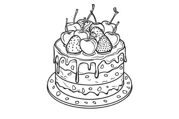 Download Outlined Cake Coloring Adults Page - K Collection