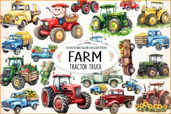 Download Farm Tractor Truck Watercolor Clipart - K Collection
