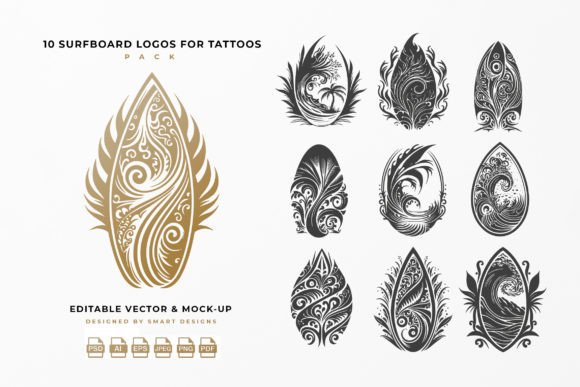 Download Surfboard Logos for Tattoos Pack X10 - K Collection