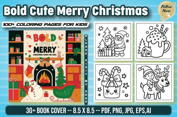 Download Bold Cute Merry Christmas Coloring Book - K Collection