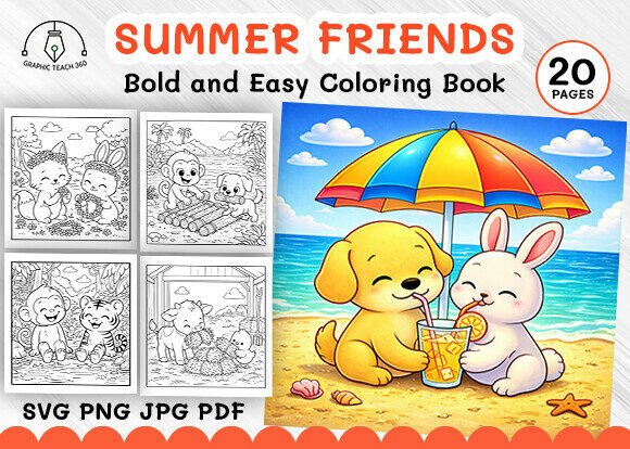 Download Bold &amp; Easy Summer Friends Coloring - Coloring Collection