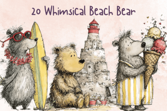 Download Whimsical Quirky Beach Bear Clipart - K Collection
