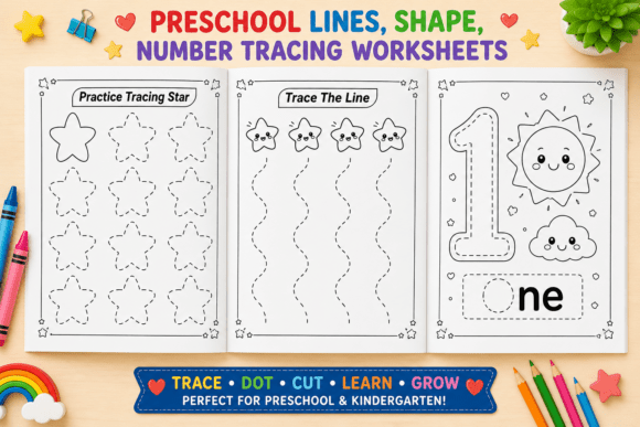 Download Line, Shape, Number Tracing Worksheets - K Collection