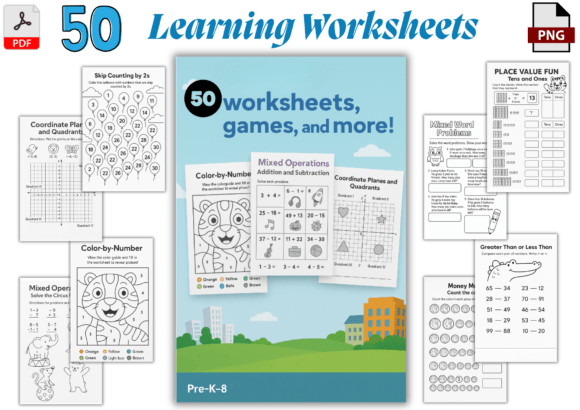 Download 50 Worksheets Bundle for Kids - K Collection