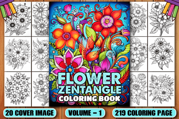 Download 219 Zentangle Flower Coloring Pages KDP - K Collection