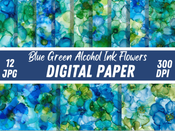 Download Blue Green Alcohol Ink Flower Patterns - K Collection