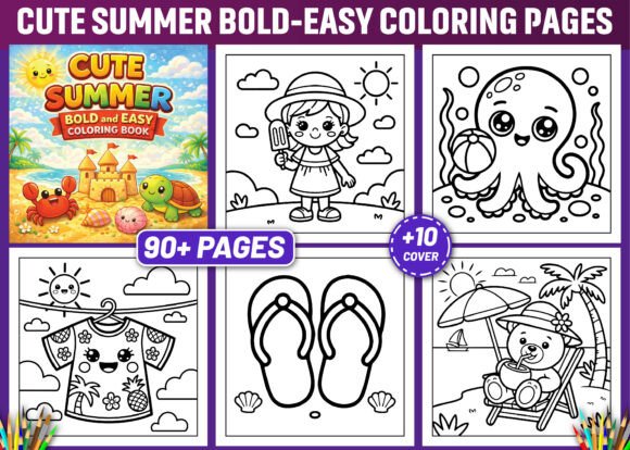 Download 90 CUTE SUMMER BOLD-EASY COLORING PAGES - Coloring Collection