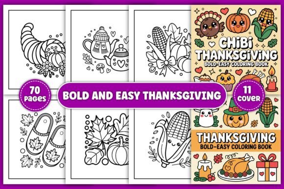 Download Bold and Easy Thanksgiving Coloring Book - K Collection