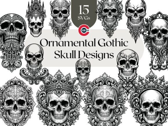 Download Ornamental Gothic Skull SVG Bundle - K Collection