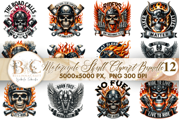 Download Motorcycle Skull Clipart Bundle PNG - K Collection
