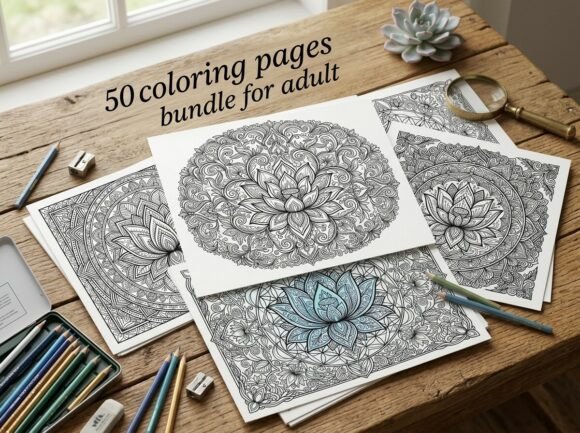 Download 50 Lotus Flower Coloring Pages Bundle - Coloring Collection