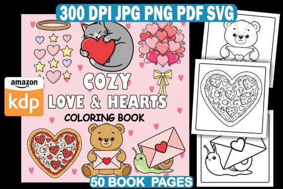 Download Cozy Love &amp; Hearts Coloring Book - K Collection