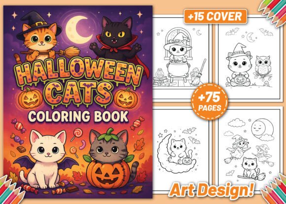 Download Halloween Cats Coloring Book for Kids - K Collection