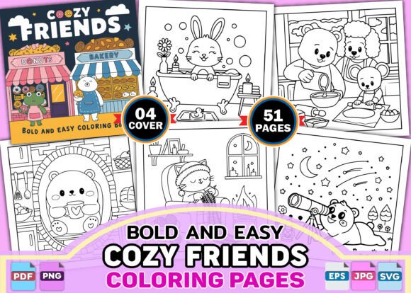 Download Bold Easy Cozy Friends Coloring Book - K Collection