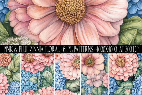 Download Pink and Blue Zinnia Flower Patterns - K Collection