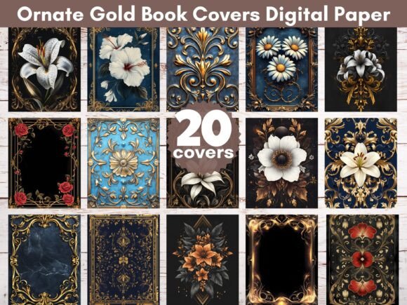 Download Ornate Gold Book Covers Digital Paper - K Collection