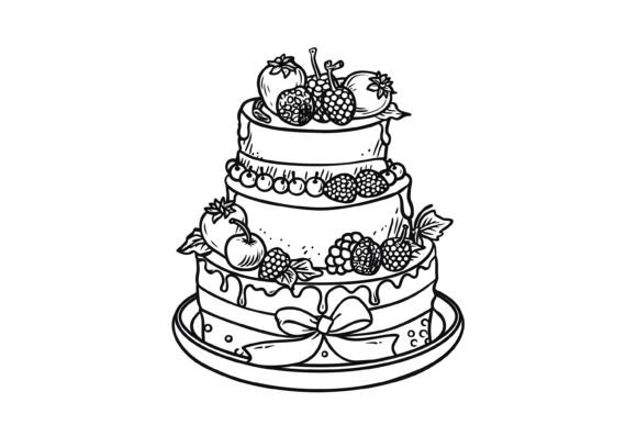 Download Outlined Cake Coloring Adults Page - K Collection