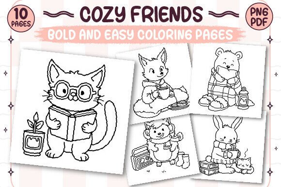 Download Bold and Easy Cozy Friends Coloring Page - Coloring Collection