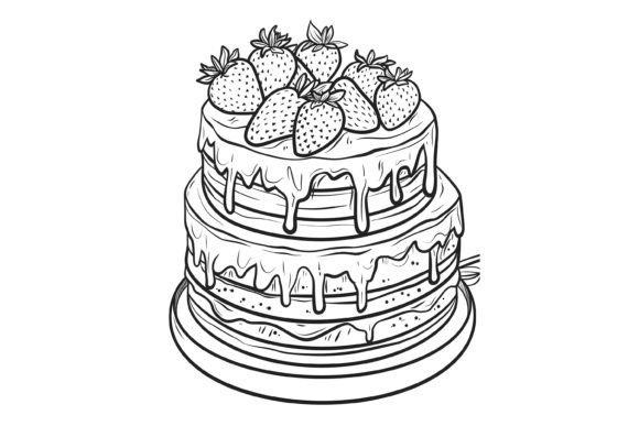 Download Outlined Cake Coloring Adults Page - K Collection