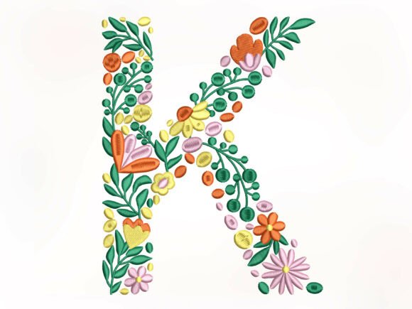 Download Floral Letter 'K' Embroidery Design - K Collection