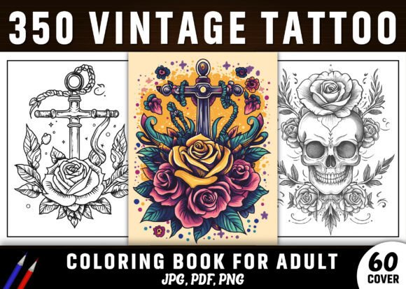 Download 350+ Vintage Tattoo Coloring Pages - KDP - K Collection