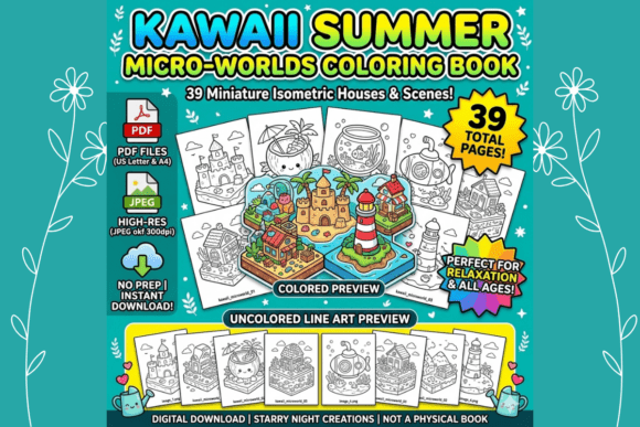 Download Kawaii Summer Micro-Worlds Coloring Book - K Collection