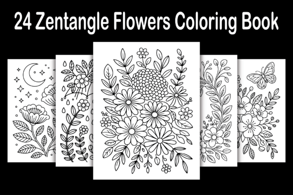 Download 24 Zentangle Flowers Coloring Book - K Collection