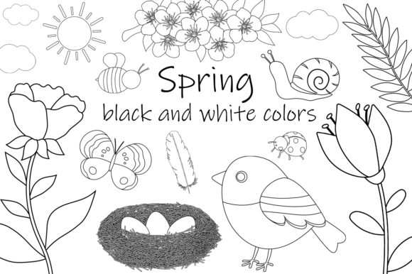 Download Spring Flowers Black and White Coloring - K Collection