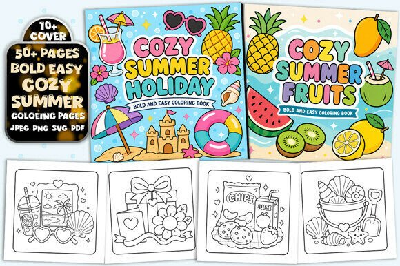 Download Cute Summer Bold and Easy Coloring Book - K Collection