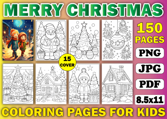 Download 150 Merry Christmas Coloring Pages KDP - K Collection