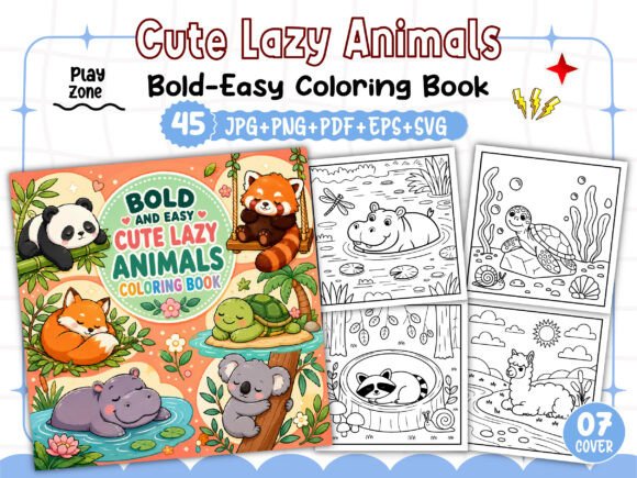 Download Cute Lazy Animal Bold Easy Coloring Book - K Collection