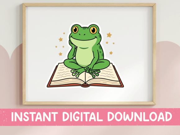 Download Cottagecore Frog Reading on Book Design - K Collection