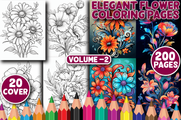 Download 200 Elegant Flower Coloring Pages V - 2 - Coloring Collection