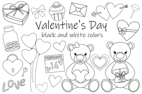 Download Valentine's Day Black and White Coloring - K Collection