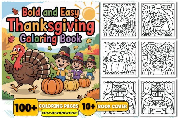 Download Bold &amp; Easy Thanksgiving Coloring Book - K Collection