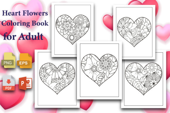 Download Heart Flowers Coloring Book for Adult - K Collection