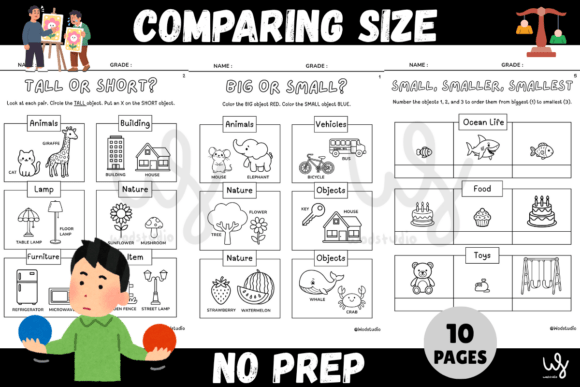 Download Comparing Size Math Worksheets No Prep - K Collection