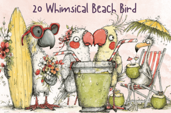 Download Whimsical Quirky Beach Birds Clipart - K Collection