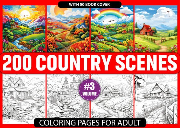 Download 200 Country Scenes Coloring Pages - KDP - K Collection