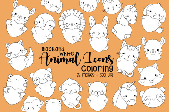 Download Black and White Coloring Animal Icons - K Collection