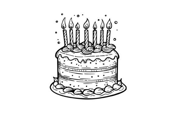 Download Outlined Cake Coloring Adults Page - K Collection