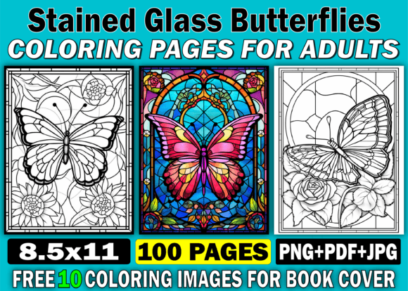 Download 100 Stained Glass Butterflies Adult Book - K Collection