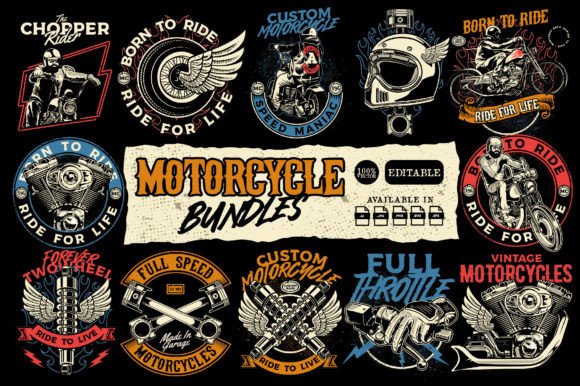 Download Vintage Motorcycle Illustration Pack - K Collection