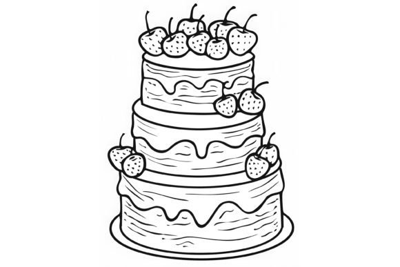 Download Outlined Cake Coloring Adults Page - K Collection