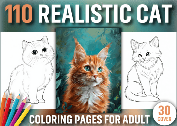 Download 110 Realistic Cat Coloring Book Pages - K Collection