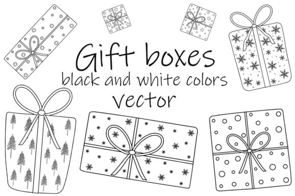 Download Gift Boxes Black and White Coloring - K Collection